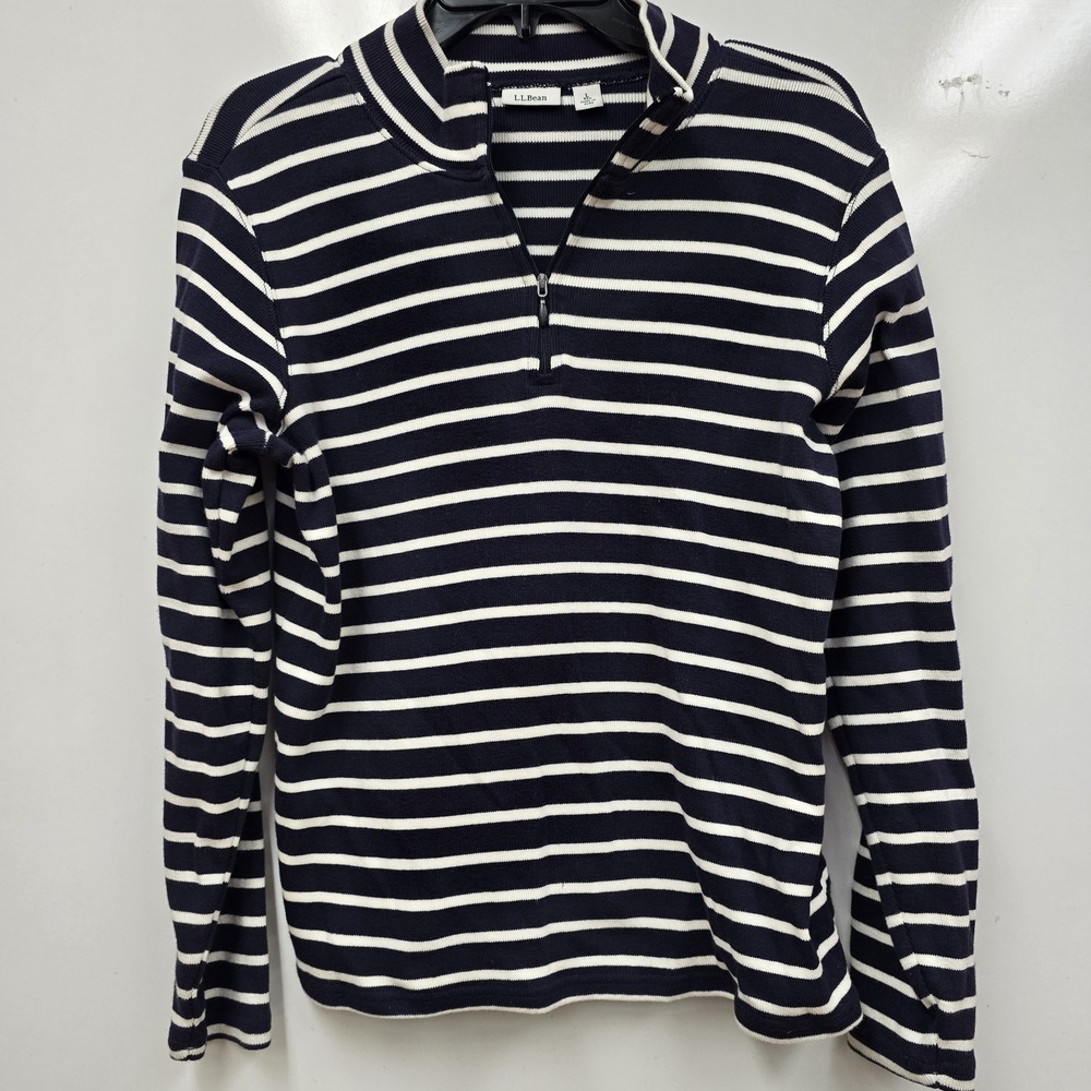 LL Bean Jacket Women's Large Blue Striped 1/4 Zip Mock Neck Pullover‎ Outdoor